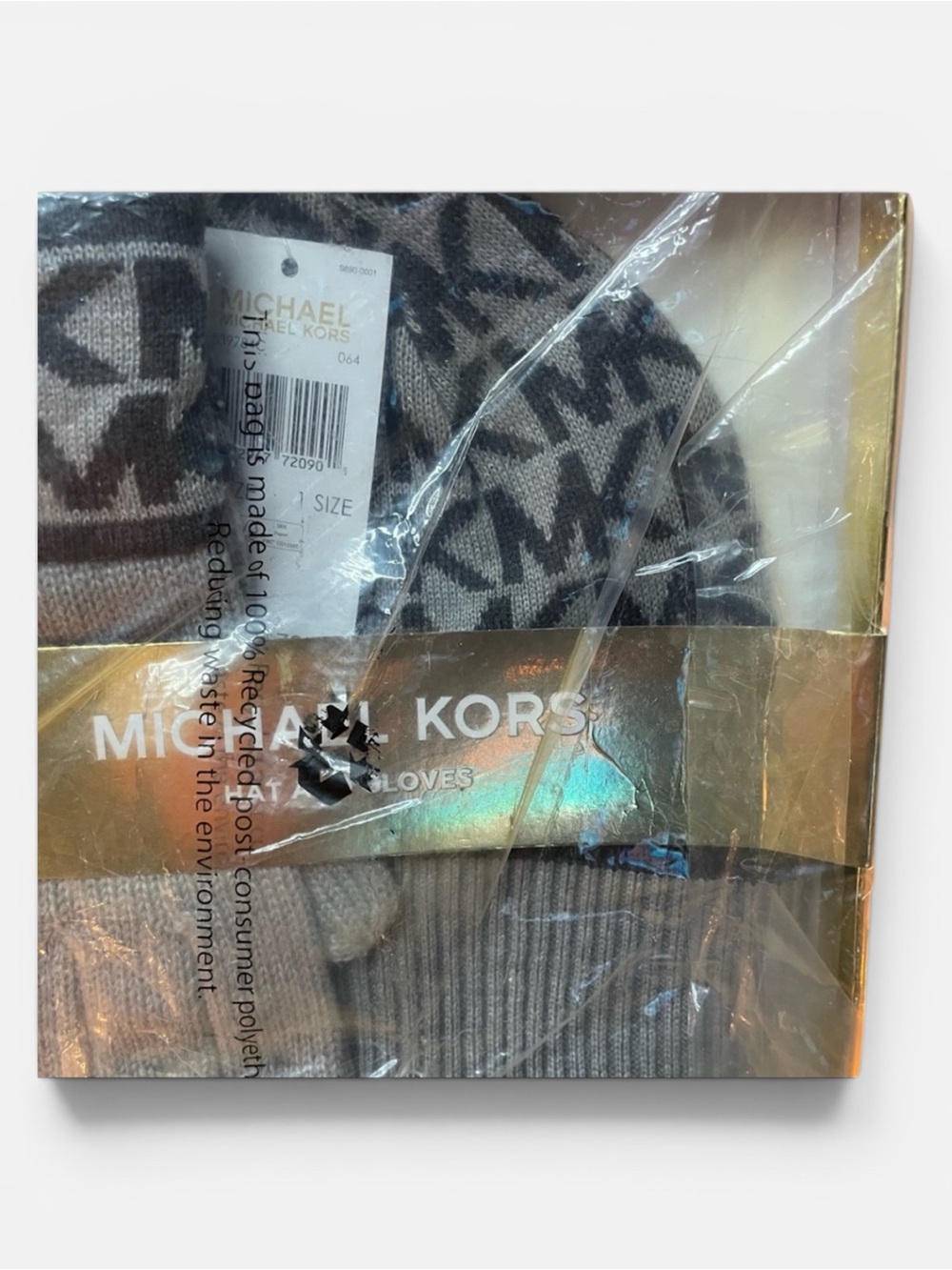 NWT Michael Kors 2-Piece Winter Hat & Gloves Gift Set - Gray Monogram
